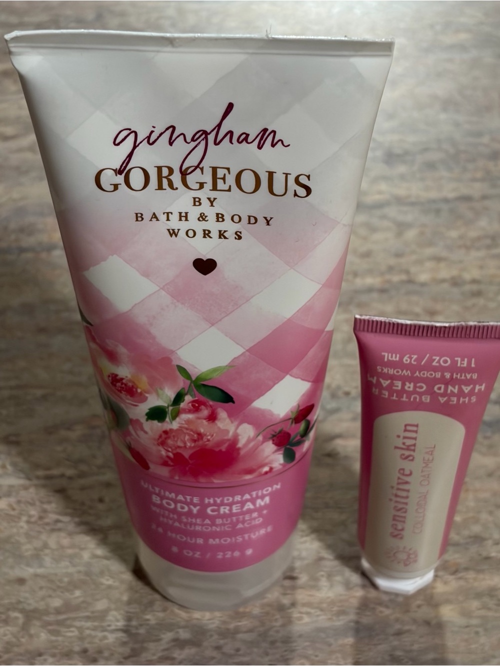 Bath & Body Works Gingham Gorgeous Body Cream and Sensitive Skin hand cream Duo